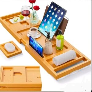 Yirilan Bamboo Bathtub Caddy Tray, Luxury. Wedding, housewarming, birthday gift